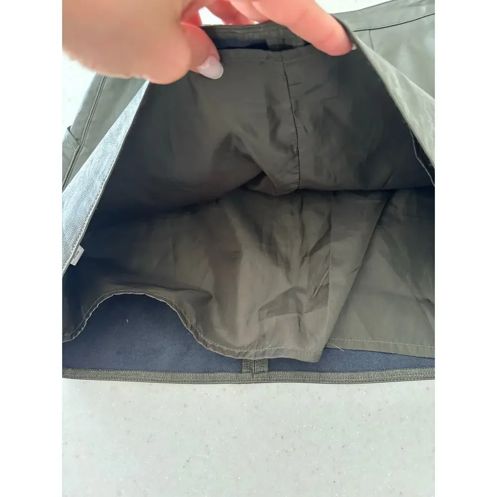 Harper Heritage Faux Leather Mini Skirt XS Olive Green A-Line Zip Back Pockets - Picture 13 of 13
